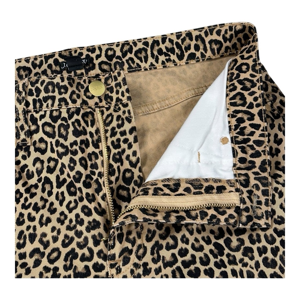 J Crew Pant Size 28 LEOPARD PRINT Zip Button Cropped‎ Stretch Skinny Leg - Picture 3 of 16